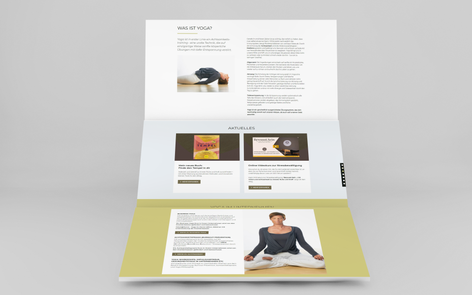 Contao-Website für Yogalehrerin: unterschiedliche Abschnitte der Startseite