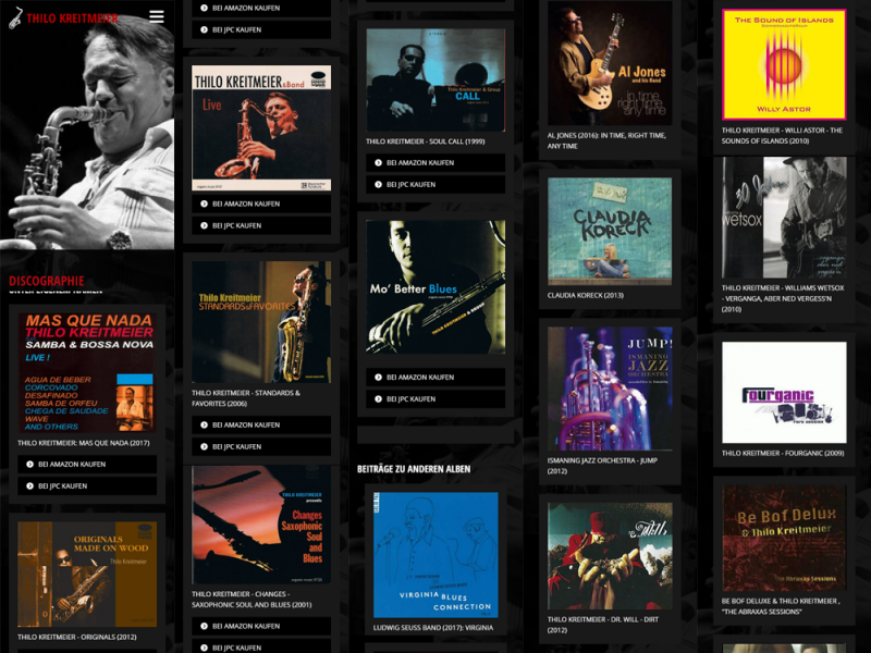 Website für Musiker: Diskographie (Collage aus Handy-Ansichten)